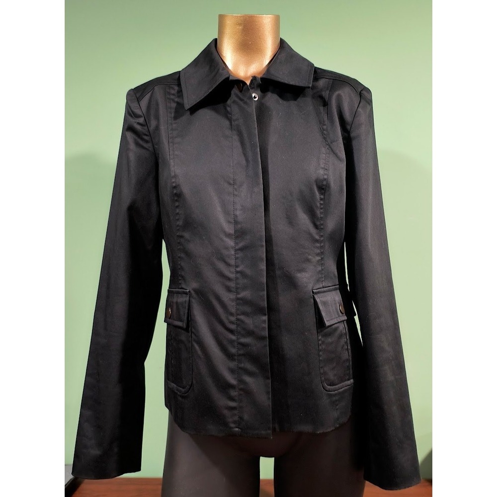 Alfani Womens Black Zip Front Utility Pocket Tailored Jacket Size 6 Cotton Blend